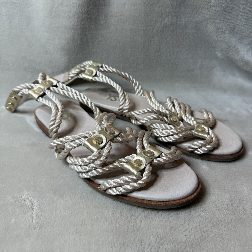 Yosi Samra‎ Marina Champagne Gold Rope & Leather Sandals Size 6